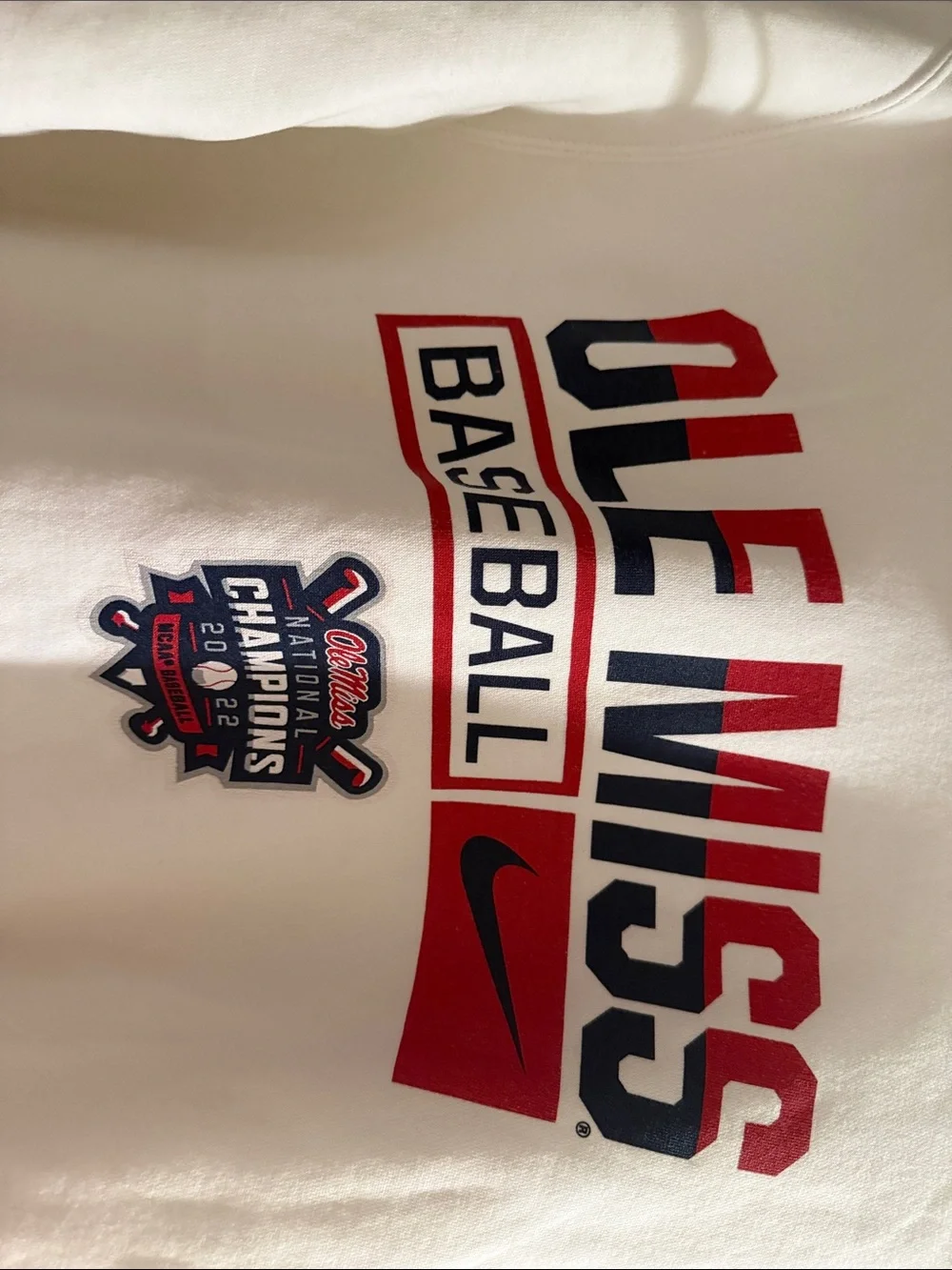 Nike White Ole Miss Baseball Pullover Hoodie with Red & Navy Graphics